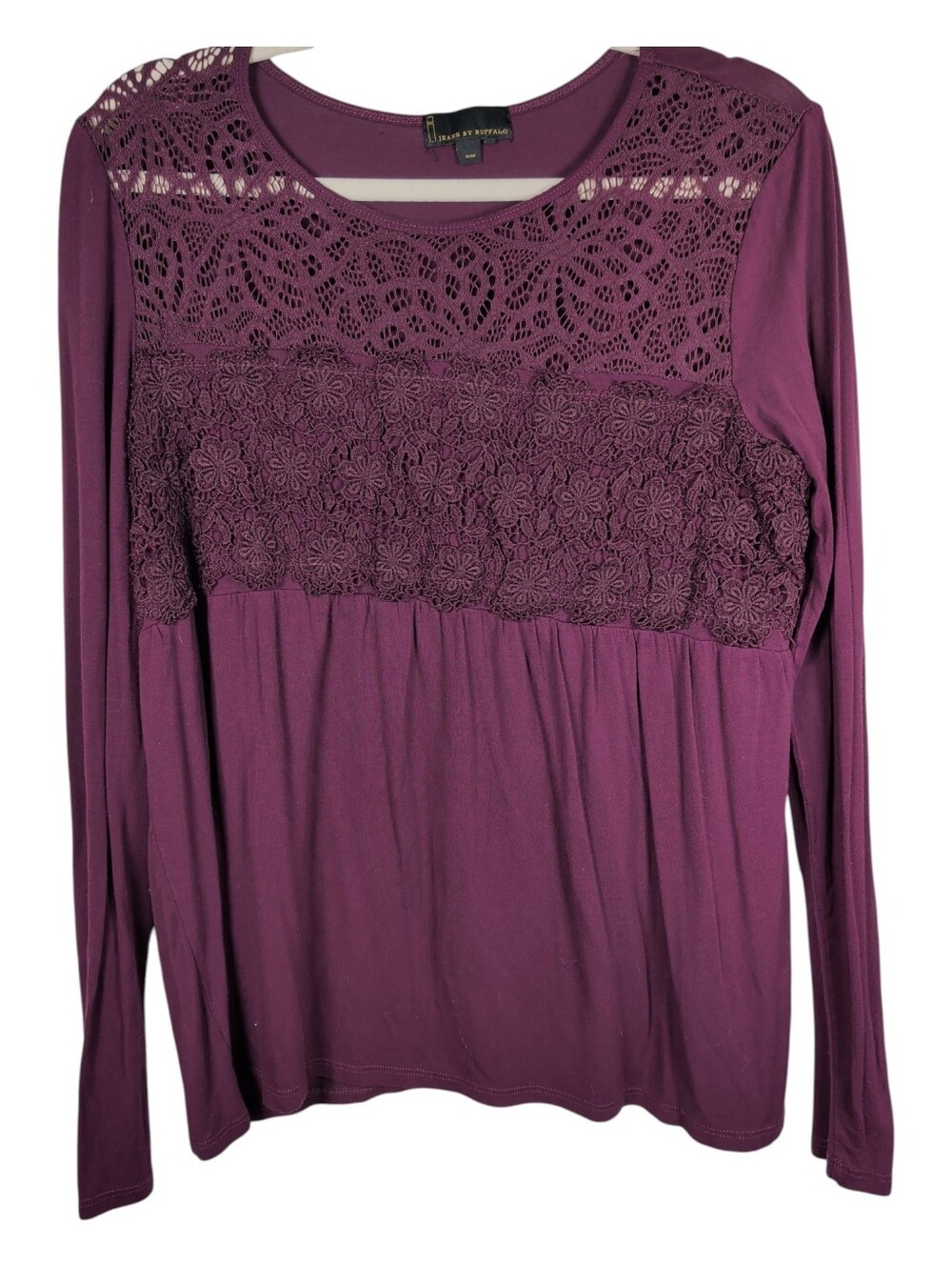 I Jeans By Buffalo Deep Plum Lace & Crochet Long-Sleeve Top - Picture 2 of 8